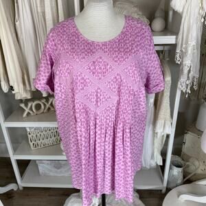 Woman Within Plus sz. 1X purple pink baby doll embroidered classic office #4000
